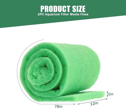 2PCS Aquarium Filter Floss for Fish Tank Filters-aquarium filter media-Aquarium Filter Pad-Media Roll for Crystal Clear Water,1" Thick (12 in Wide, 78 in Long) 6.6ft per Roll Total 13.2ft(green) in Saudi Arabia