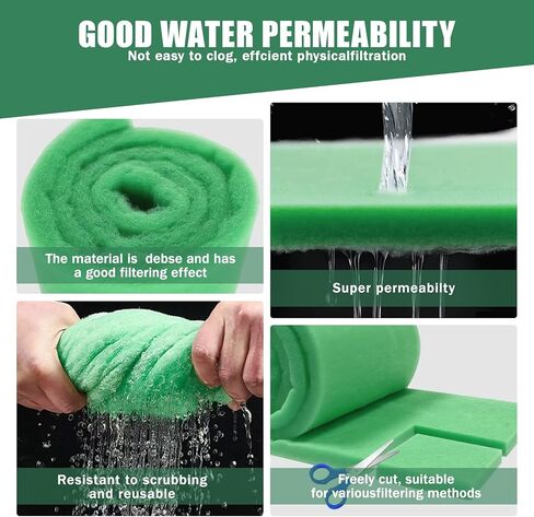 2PCS Aquarium Filter Floss for Fish Tank Filters-aquarium filter media-Aquarium Filter Pad-Media Roll for Crystal Clear Water,1" Thick (12 in Wide, 78 in Long) 6.6ft per Roll Total 13.2ft(green) in Saudi Arabia