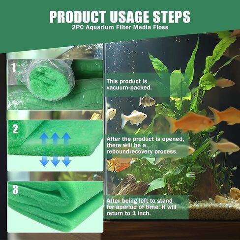 2PCS Aquarium Filter Floss for Fish Tank Filters-aquarium filter media-Aquarium Filter Pad-Media Roll for Crystal Clear Water,1" Thick (12 in Wide, 78 in Long) 6.6ft per Roll Total 13.2ft(green) in Saudi Arabia