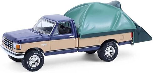 1987 F 150 XLT Lariat Pickup Truck Dark Blue and Tan with Modern Truck Bed Tent The Great Outdoors Series 4 1/64 Diecast Model Car by Greenlight 38080D in Saudi Arabia
