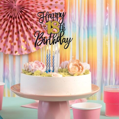 قطعة واحدة من أعلى كعكة عيد الميلاد الثامن عشر، زينة كعكة عيد الميلاد الثامن عشر اللامعة باللون الأسود والذهبي لمستلزمات حفلات عيد الميلاد in Kuwait