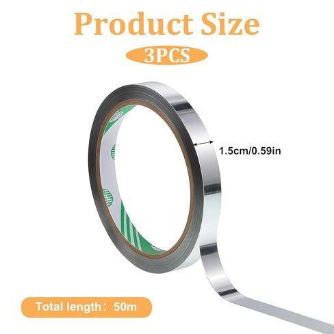 3Roll Metallic Mirror Tape, Silver Tape for Crafts 1.5cm Mirror Tapes Self Adhesive Metalized Polyester Film Decor Tapes DIY Graphic Art Tapewall Decor TV Frame Crafts Decoration and Gift Box Wrapping in Saudi Arabia