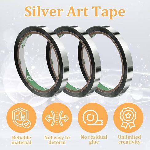 3Roll Metallic Mirror Tape, Silver Tape for Crafts 1.5cm Mirror Tapes Self Adhesive Metalized Polyester Film Decor Tapes DIY Graphic Art Tapewall Decor TV Frame Crafts Decoration and Gift Box Wrapping in Saudi Arabia