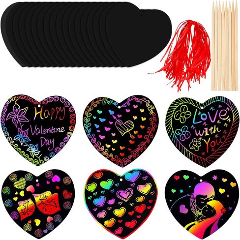 Blulu 60 Pcs Valentine Day Gifts Cards with Scratch Heart Shaped Scratch Paper Craft Art for DIY Valentine's Day Wedding Party Favor Decor in Saudi Arabia