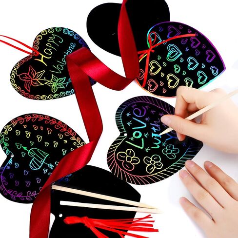 Blulu 60 Pcs Valentine Day Gifts Cards with Scratch Heart Shaped Scratch Paper Craft Art for DIY Valentine's Day Wedding Party Favor Decor in Saudi Arabia