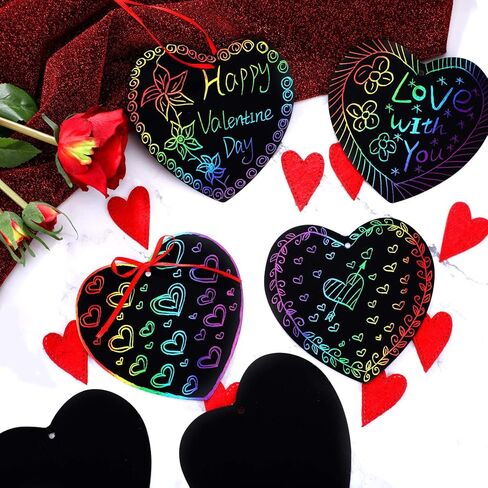 Blulu 60 Pcs Valentine Day Gifts Cards with Scratch Heart Shaped Scratch Paper Craft Art for DIY Valentine's Day Wedding Party Favor Decor in Saudi Arabia