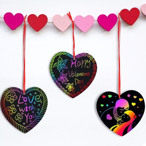 Blulu 60 Pcs Valentine Day Gifts Cards with Scratch Heart Shaped Scratch Paper Craft Art for DIY Valentine's Day Wedding Party Favor Decor in Saudi Arabia