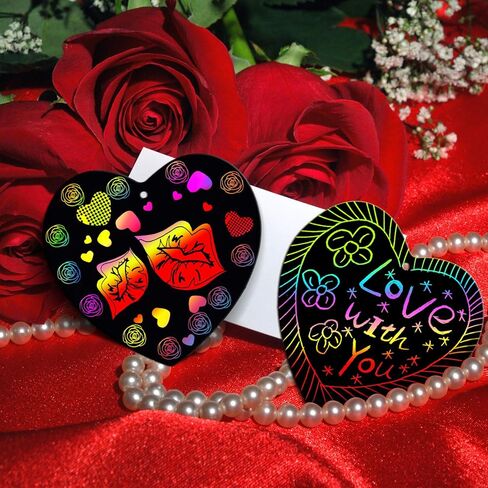 Blulu 60 Pcs Valentine Day Gifts Cards with Scratch Heart Shaped Scratch Paper Craft Art for DIY Valentine's Day Wedding Party Favor Decor in Saudi Arabia