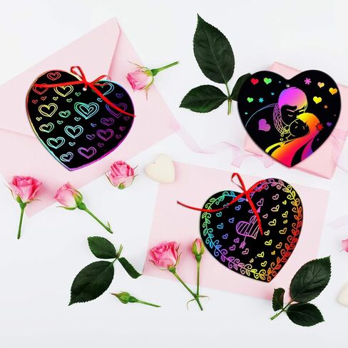Blulu 60 Pcs Valentine Day Gifts Cards with Scratch Heart Shaped Scratch Paper Craft Art for DIY Valentine's Day Wedding Party Favor Decor in Saudi Arabia