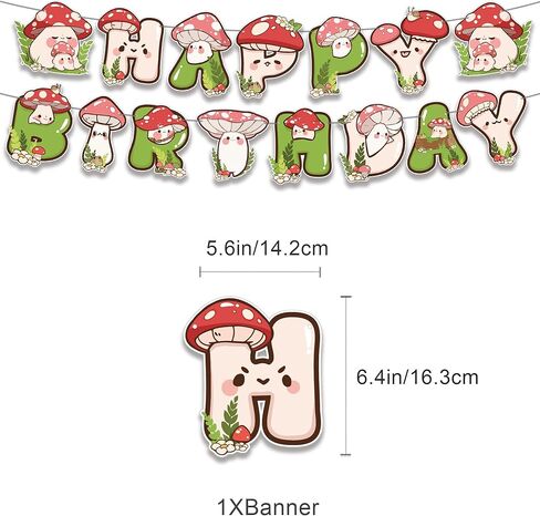 Mushroom Birthday Party Decorations, Birthday Party Supplies for Mushroom, Includes 1 Banner, 16 Latex Balloons, 1 Cake Topper, 24 Cupcake Toppers in Saudi Arabia