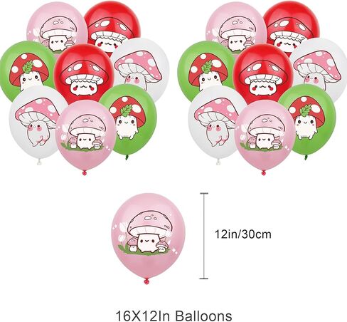 Mushroom Birthday Party Decorations, Birthday Party Supplies for Mushroom, Includes 1 Banner, 16 Latex Balloons, 1 Cake Topper, 24 Cupcake Toppers in Saudi Arabia