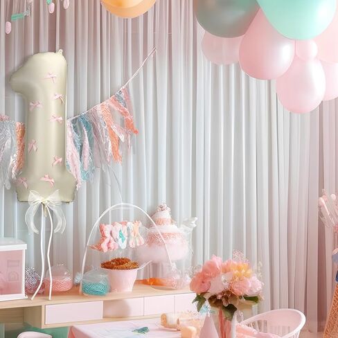 Number 1 Pink Bow 1st Birthday Balloon, 32 Inch Giant Aluminum Foil Number 1 Cream White Balloon Coquette Party Decoration for Christmas Girl Boy Birthday Baby Shower Anniversary Party Gifts in Saudi Arabia