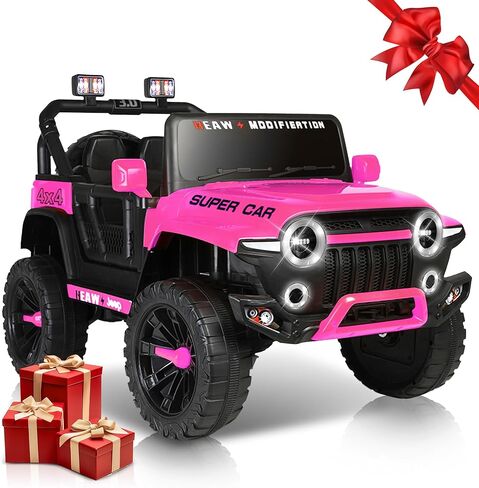 24V Ride on Toys for Kids, 2-Seater 4WD Electric Ride on Truck Car with Parental Remote, Pink Jeep for Girls, 3 Speeds, Spring Suspension, Bluetooth, LED Lights, Pink in Saudi Arabia