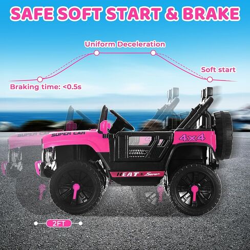24V Ride on Toys for Kids, 2-Seater 4WD Electric Ride on Truck Car with Parental Remote, Pink Jeep for Girls, 3 Speeds, Spring Suspension, Bluetooth, LED Lights, Pink in Saudi Arabia
