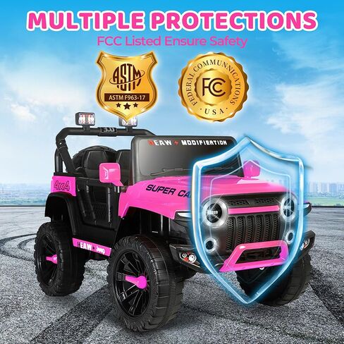 24V Ride on Toys for Kids, 2-Seater 4WD Electric Ride on Truck Car with Parental Remote, Pink Jeep for Girls, 3 Speeds, Spring Suspension, Bluetooth, LED Lights, Pink in Saudi Arabia