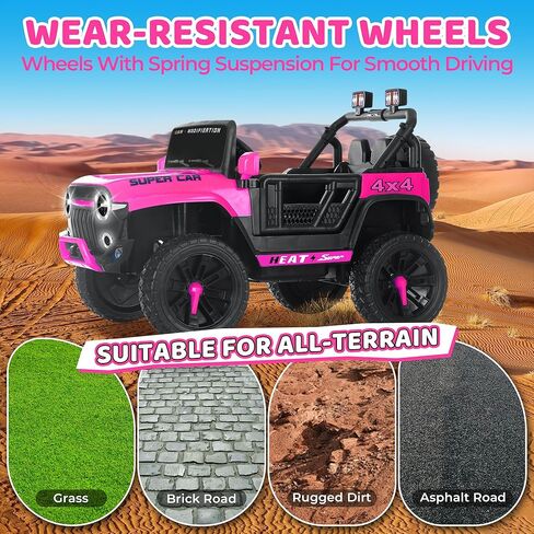 24V Ride on Toys for Kids, 2-Seater 4WD Electric Ride on Truck Car with Parental Remote, Pink Jeep for Girls, 3 Speeds, Spring Suspension, Bluetooth, LED Lights, Pink in Saudi Arabia