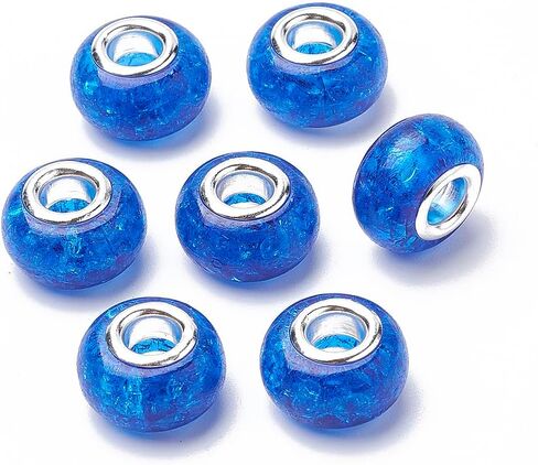 100pcs Large Hole Beads Crackle Resin European Beads with Silver Brass Cores Rondelle Slide Charms for DIY Bracelet Necklace Jewelry Crafts Making,14x9mm in Saudi Arabia