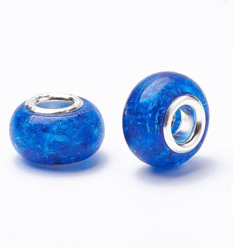 100pcs Large Hole Beads Crackle Resin European Beads with Silver Brass Cores Rondelle Slide Charms for DIY Bracelet Necklace Jewelry Crafts Making,14x9mm in Saudi Arabia