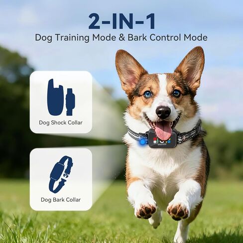 CanineJoy 2 في 1 طوق صدمات للكلاب وطوق نباح الكلاب - طوق تدريب ذكي مضاد للنباح بطول 3400 قدم مع جهاز تحكم عن بعد، طوق إلكتروني مقاوم للماء IP67 مع صوت تنبيه/اهتزاز (1-8)/صدمة (1-8) وأوضاع تلقائية in Kuwait