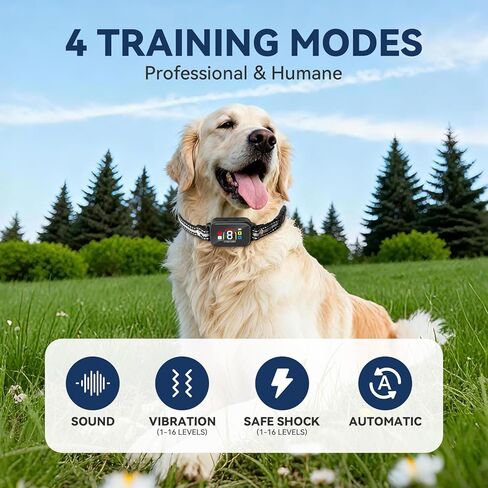 CanineJoy 2 في 1 طوق صدمات للكلاب وطوق نباح الكلاب - طوق تدريب ذكي مضاد للنباح بطول 3400 قدم مع جهاز تحكم عن بعد، طوق إلكتروني مقاوم للماء IP67 مع صوت تنبيه/اهتزاز (1-8)/صدمة (1-8) وأوضاع تلقائية in Kuwait