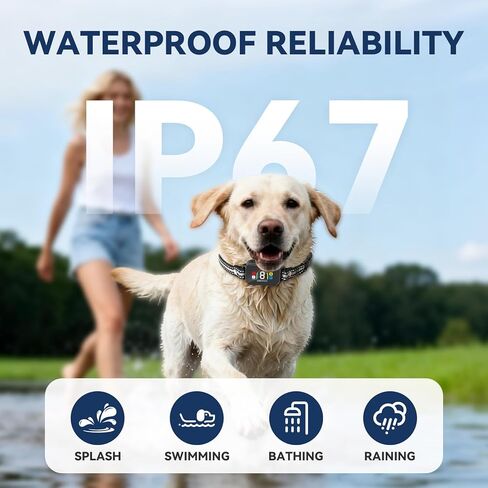 CanineJoy 2 في 1 طوق صدمات للكلاب وطوق نباح الكلاب - طوق تدريب ذكي مضاد للنباح بطول 3400 قدم مع جهاز تحكم عن بعد، طوق إلكتروني مقاوم للماء IP67 مع صوت تنبيه/اهتزاز (1-8)/صدمة (1-8) وأوضاع تلقائية in Kuwait
