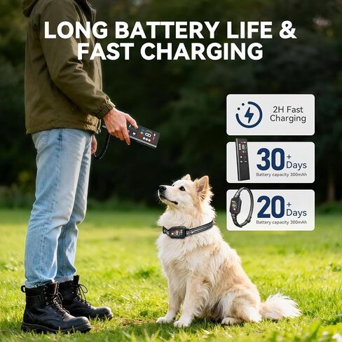 CanineJoy 2 في 1 طوق صدمات للكلاب وطوق نباح الكلاب - طوق تدريب ذكي مضاد للنباح بطول 3400 قدم مع جهاز تحكم عن بعد، طوق إلكتروني مقاوم للماء IP67 مع صوت تنبيه/اهتزاز (1-8)/صدمة (1-8) وأوضاع تلقائية in Kuwait