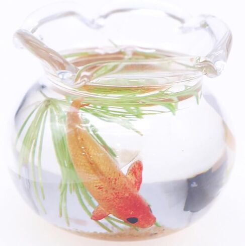 1Pc Mini Round Fish Tank, Realistic Glass Decor for Dollhouse Display, Miniature Goldfish Bowls,Dollhouse Accessories(Gold, 1 Inch) in Kuwait