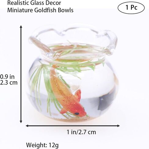 1Pc Mini Round Fish Tank, Realistic Glass Decor for Dollhouse Display, Miniature Goldfish Bowls,Dollhouse Accessories(Gold, 1 Inch) in Kuwait