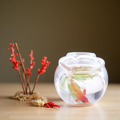 1Pc Mini Round Fish Tank, Realistic Glass Decor for Dollhouse Display, Miniature Goldfish Bowls,Dollhouse Accessories(Gold, 1 Inch) in Kuwait