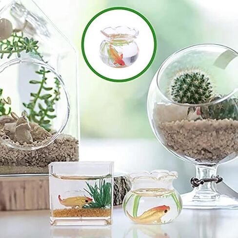 1Pc Mini Round Fish Tank, Realistic Glass Decor for Dollhouse Display, Miniature Goldfish Bowls,Dollhouse Accessories(Gold, 1 Inch) in Kuwait