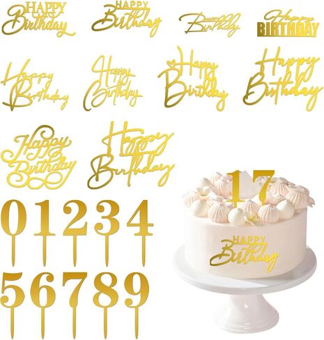 20Pcs Gold Happy Birthday Cake Toppers Happy Birthday Sign for Cake 0-9 Number for Cupcake Toppers, Mirror Acrylic Cakes Topper Side Cakes Decorations for Birth Party, Anniversary, Gold in Saudi Arabia