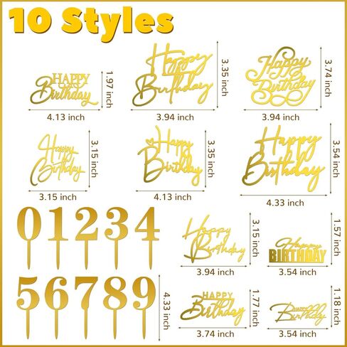 20Pcs Gold Happy Birthday Cake Toppers Happy Birthday Sign for Cake 0-9 Number for Cupcake Toppers, Mirror Acrylic Cakes Topper Side Cakes Decorations for Birth Party, Anniversary, Gold in Saudi Arabia
