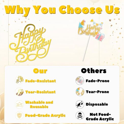 20Pcs Gold Happy Birthday Cake Toppers Happy Birthday Sign for Cake 0-9 Number for Cupcake Toppers, Mirror Acrylic Cakes Topper Side Cakes Decorations for Birth Party, Anniversary, Gold in Saudi Arabia