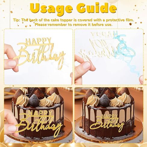 20Pcs Gold Happy Birthday Cake Toppers Happy Birthday Sign for Cake 0-9 Number for Cupcake Toppers, Mirror Acrylic Cakes Topper Side Cakes Decorations for Birth Party, Anniversary, Gold in Saudi Arabia