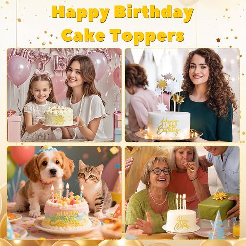20Pcs Gold Happy Birthday Cake Toppers Happy Birthday Sign for Cake 0-9 Number for Cupcake Toppers, Mirror Acrylic Cakes Topper Side Cakes Decorations for Birth Party, Anniversary, Gold in Saudi Arabia