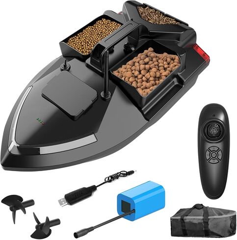 قارب الطعم RC - قارب صيد يعمل بالتحكم عن بعد بطول 500 متر مع تثبيت جيروسكوبي، سعة 6.6 رطل، 4 فتحات طعم مستقلة، نظام بطارية مزدوج، أضواء LED ووضع السرعة - للصيد الاحترافي in Kuwait