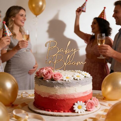 قطعة علوية خشبية للكيك من بيبي إن بلوم، لافتة كعكة استحمام الطفل من الخشب الريفي، تكشف عن الحمل، إعلان الميلاد، ترحيب بالطفل، زينة لحفلات استحمام الطفل على شكل زهرة in Kuwait
