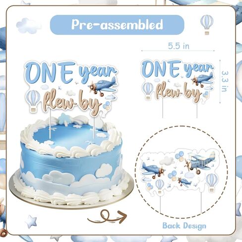 Kreatwow Airplane 1st Birthday Party Decoration One Year Flew By Cake Topper Airplane 1st Birthday Cake Decoration 25Pcs Time Flies Decor Aircraft Aviation Party Plane Cloud Hot Air Balloon ThemeDecor in Saudi Arabia