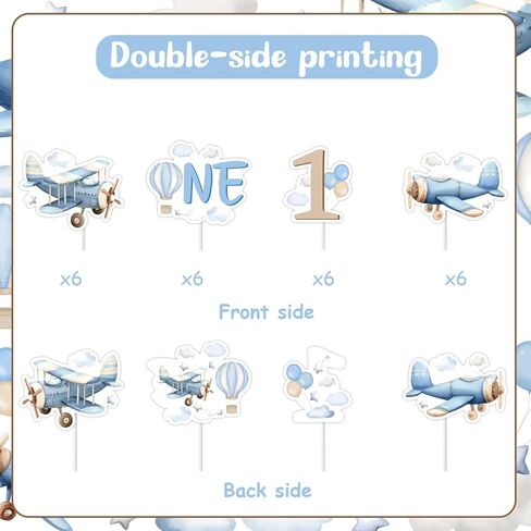 Kreatwow Airplane 1st Birthday Party Decoration One Year Flew By Cake Topper Airplane 1st Birthday Cake Decoration 25Pcs Time Flies Decor Aircraft Aviation Party Plane Cloud Hot Air Balloon ThemeDecor in Saudi Arabia
