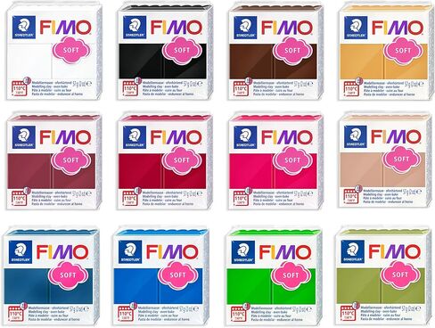 STAEDTLER FIMO Soft Polymer Oven Bake Modelling Clay - 12 x 57g - Essential Colours - Pack of 12 in Saudi Arabia