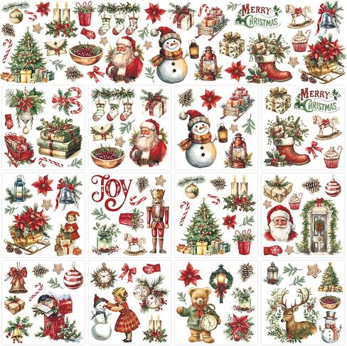 Whaline 12 Sheet Christmas Rub on Transfer for Crafts Rub on Transfer Stickers Vintage Santa Snowman Xmas Tree Furniture Decals for Home Office Paper Wood DIY Crafts, 5.9 x 5.9 Inch in Saudi Arabia