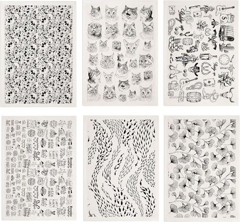SUPERDANT 6 Style Skull Cat Fish Underglaze Paper Transfer Ginkgo Cowboy Transfer Paper for Clay Ceramic Porcelain Under Glaze Transfers for Pottery Enamel Decals Black Underglaze Decal Papers Gifts in Saudi Arabia