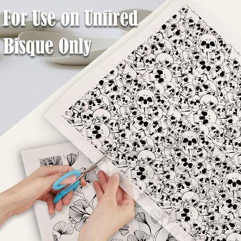SUPERDANT 6 Style Skull Cat Fish Underglaze Paper Transfer Ginkgo Cowboy Transfer Paper for Clay Ceramic Porcelain Under Glaze Transfers for Pottery Enamel Decals Black Underglaze Decal Papers Gifts in Saudi Arabia