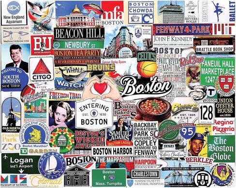 White Mountain 1000 Piece Jigsaw Puzzle Boston State Collage Puzzles with Large Pieces Gift for Adults and Family 24x30 - I Love Boston in Saudi Arabia