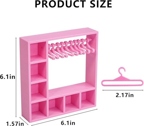 Doll Clothes Closet, Wardrobe with 10 Hangers, Portable Storage Organizer and Display Box for Fashion Doll Clothes & Accessories, Pink in Saudi Arabia