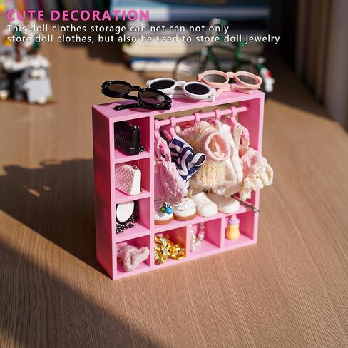 Doll Clothes Closet, Wardrobe with 10 Hangers, Portable Storage Organizer and Display Box for Fashion Doll Clothes & Accessories, Pink in Saudi Arabia