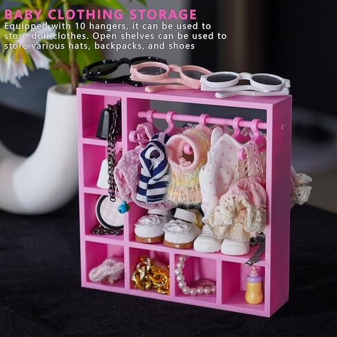 Doll Clothes Closet, Wardrobe with 10 Hangers, Portable Storage Organizer and Display Box for Fashion Doll Clothes & Accessories, Pink in Saudi Arabia