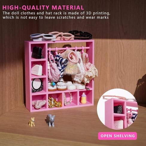 Doll Clothes Closet, Wardrobe with 10 Hangers, Portable Storage Organizer and Display Box for Fashion Doll Clothes & Accessories, Pink in Saudi Arabia
