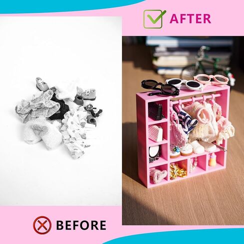 Doll Clothes Closet, Wardrobe with 10 Hangers, Portable Storage Organizer and Display Box for Fashion Doll Clothes & Accessories, Pink in Saudi Arabia