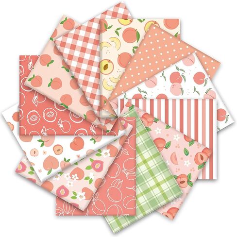 Whaline 12Pcs Peach Cotton Fabric Bundles Pink Green Peach Flower Plaid Fat Quarters Summer Quilting Patchwork for DIY Sewing Craft Decor, 18 x 22 Inch in Saudi Arabia